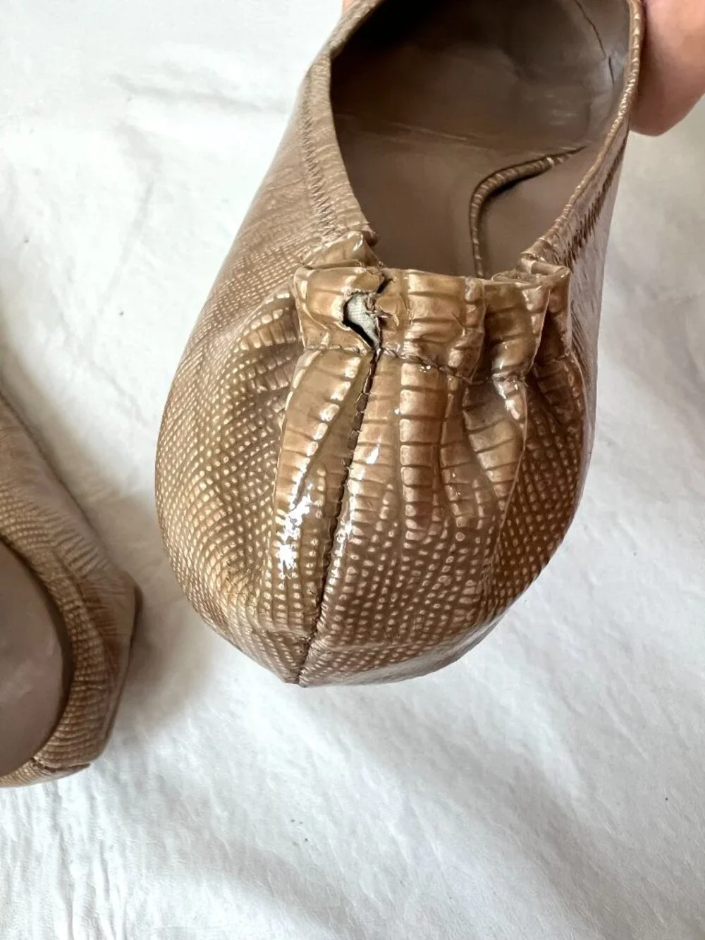 Tory Burch ballet flats womens 9 tan brown leather lizard print slip on shoes